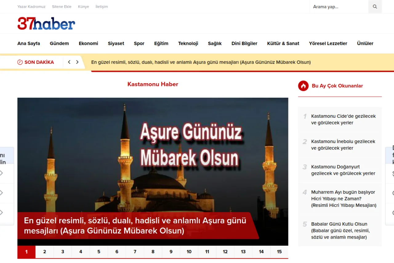 37haber.com web sitesi ekran görüntüsü - Haber - DA 62
