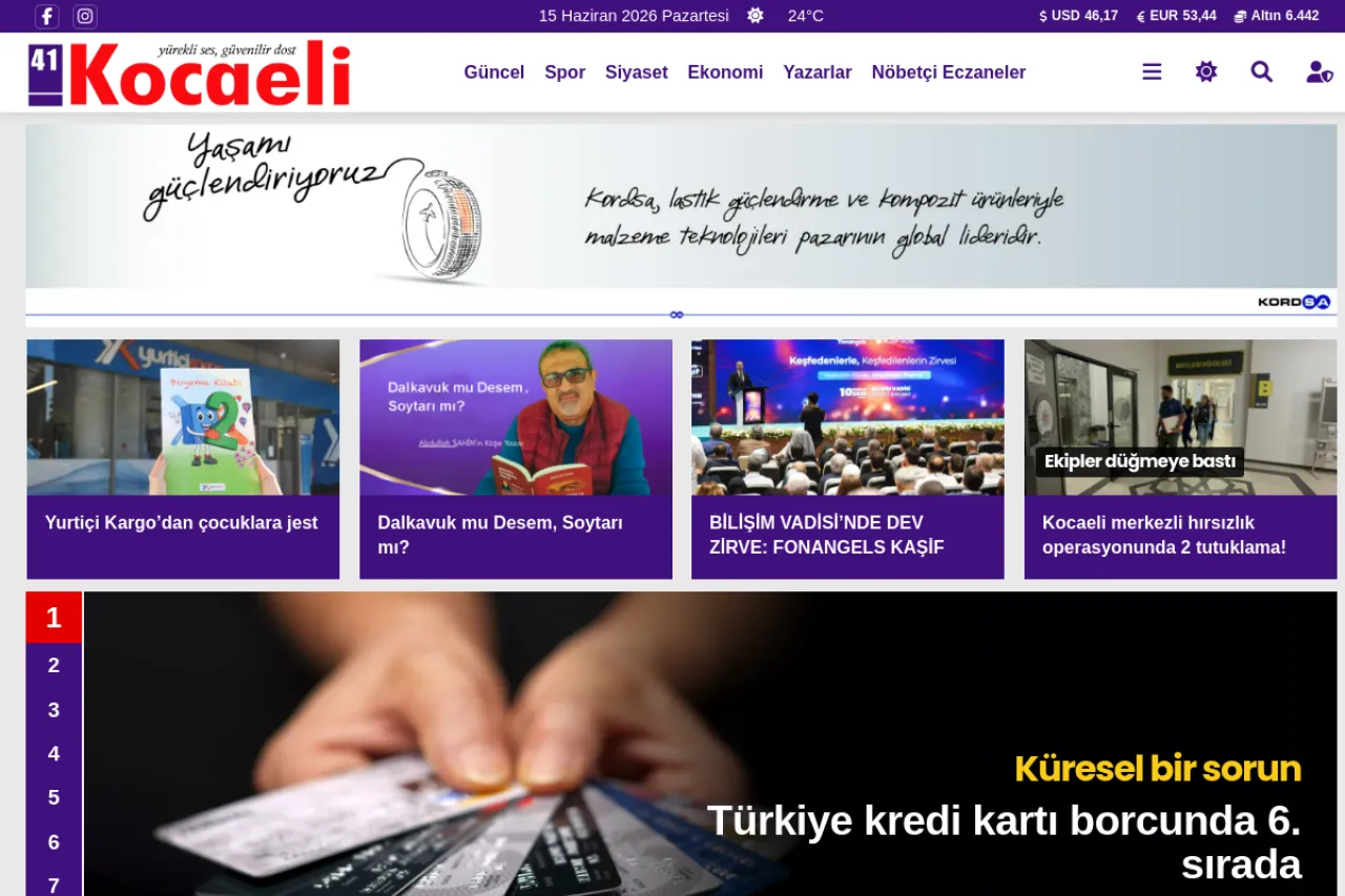 41kocaeli.net web sitesi ekran görüntüsü - Yerel - DA 12