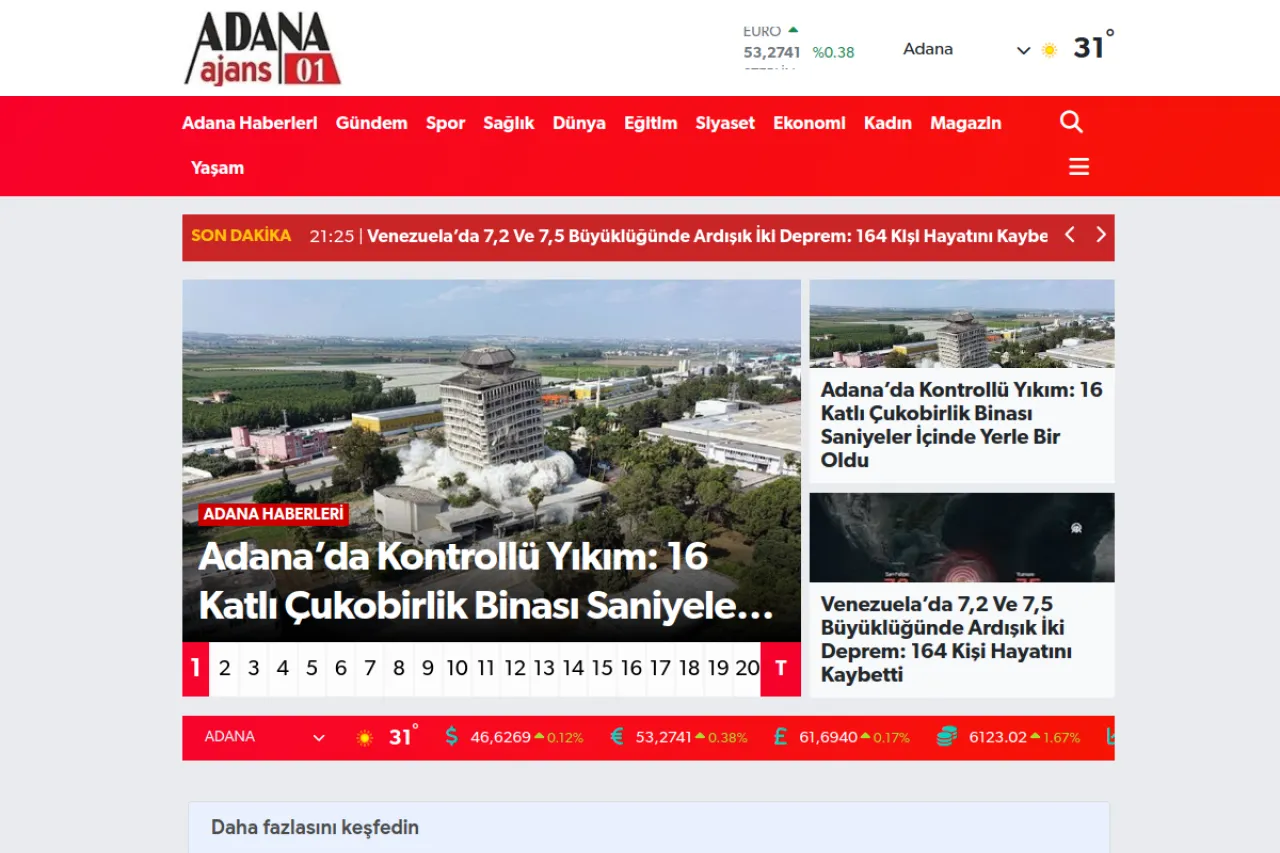 adanaajans.net web sitesi ekran görüntüsü - Haber - DA 52