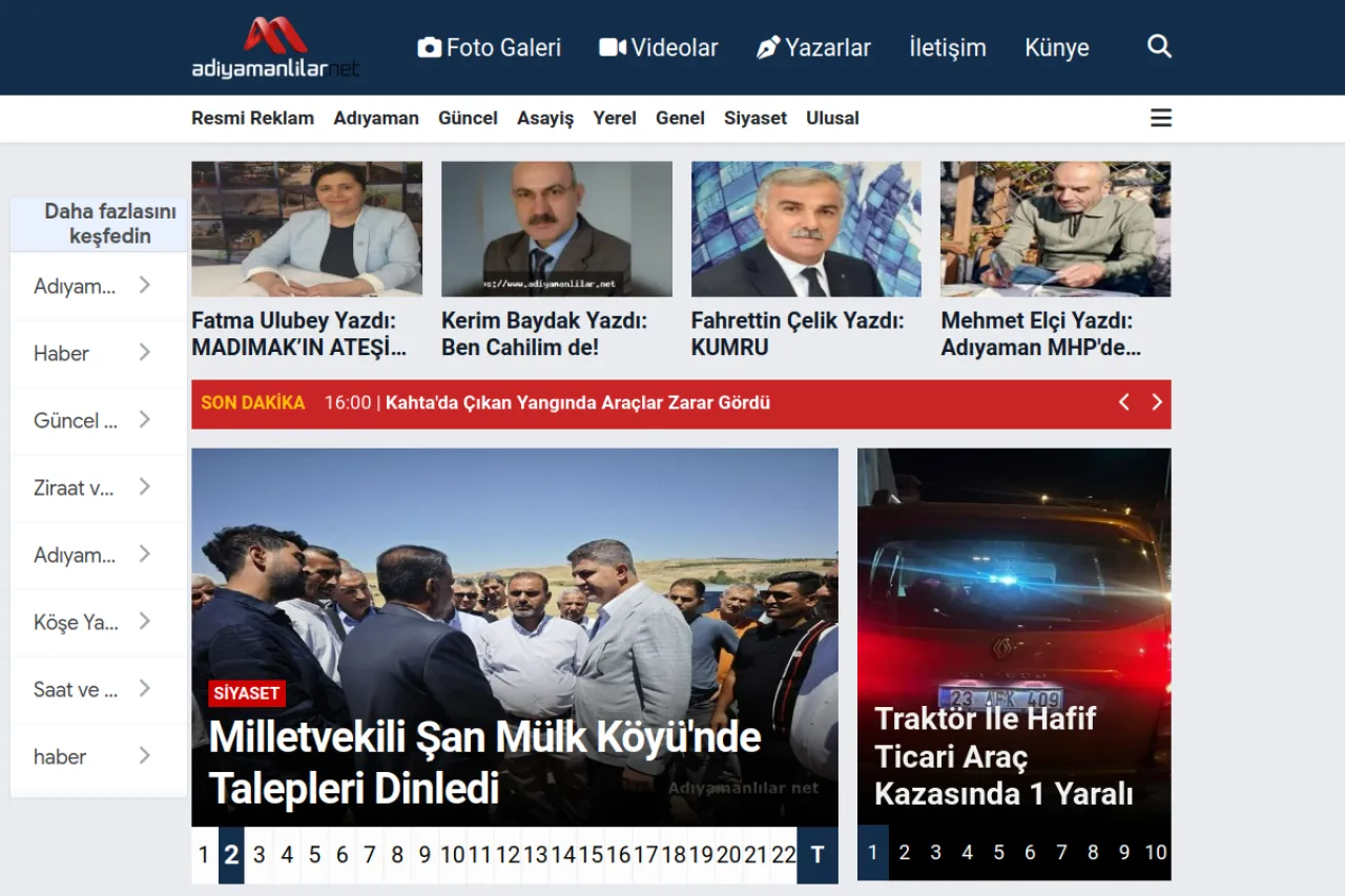 Adıyamanlılar Net web sitesi ekran görüntüsü - Haber - DA 19