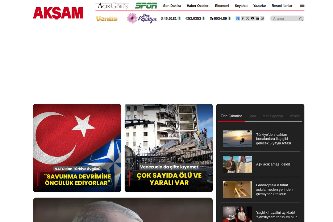 aksam.com.tr web sitesi ekran görüntüsü - Haber - DA 74