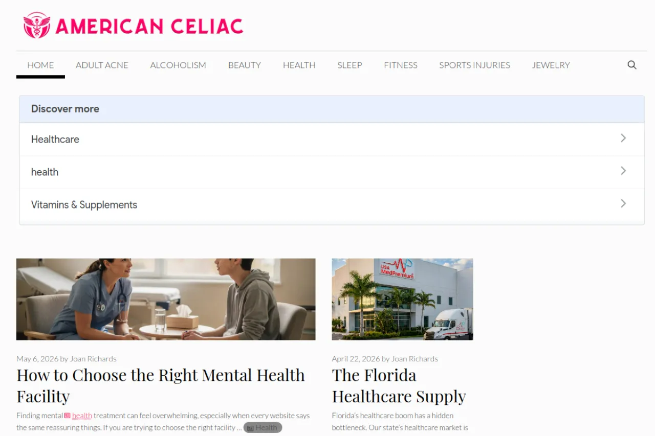 americanceliac.org web sitesi ekran görüntüsü - Haber - DA 67