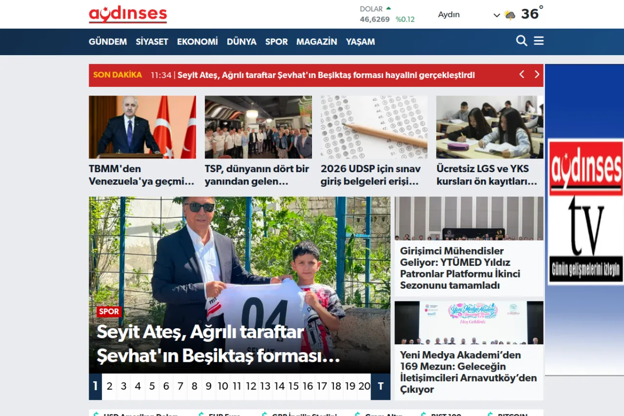 aydinses.com web sitesi ekran görüntüsü - Haber - DA 34
