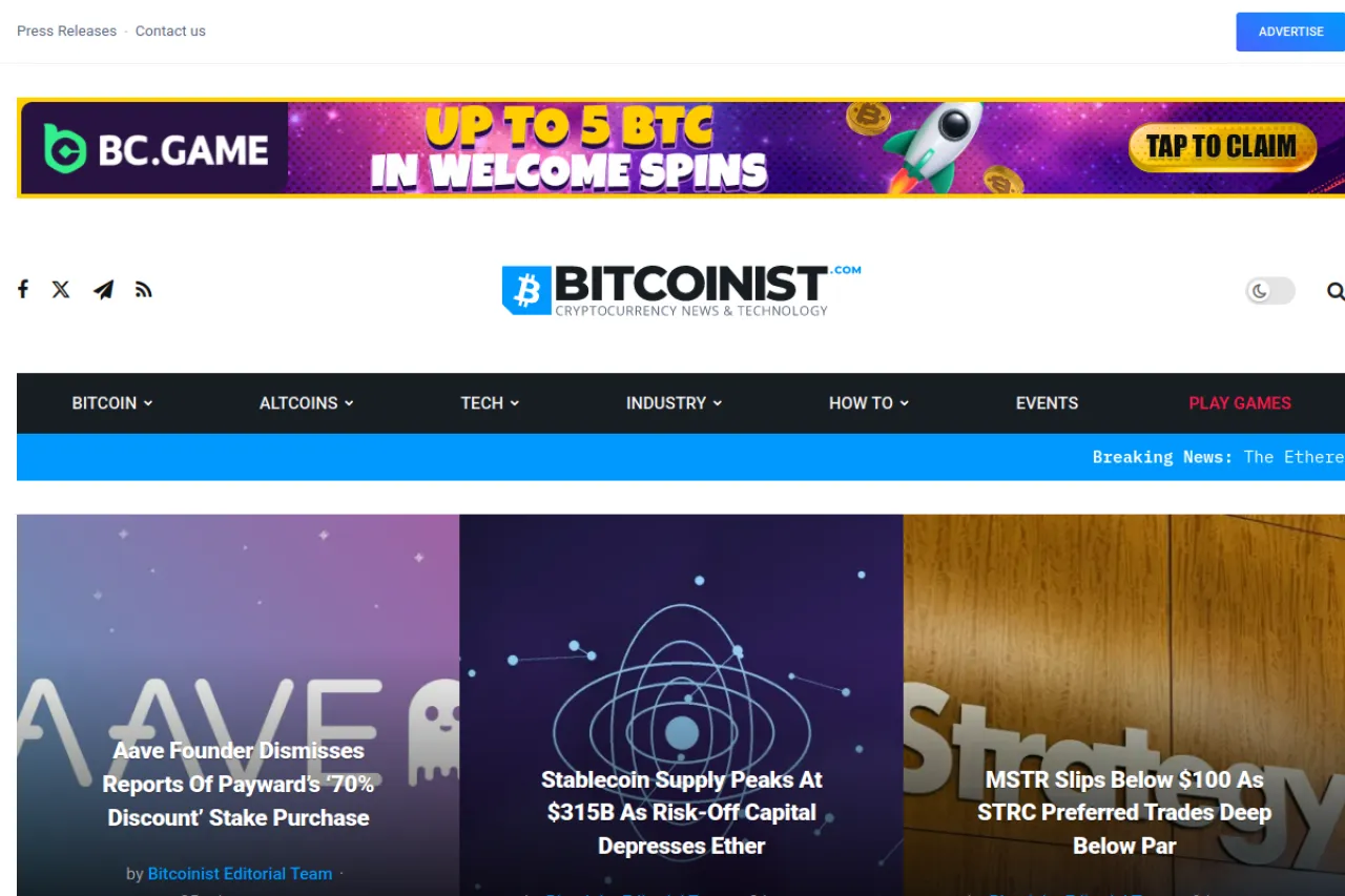 bitcoinist.com web sitesi ekran görüntüsü - Finans - DA 82