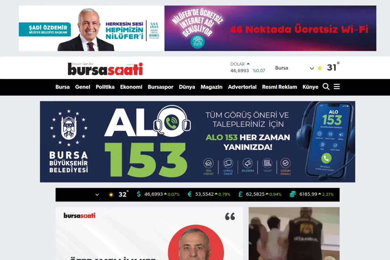 bursasaati.com.tr web sitesi ekran görüntüsü - Yerel - DA 19