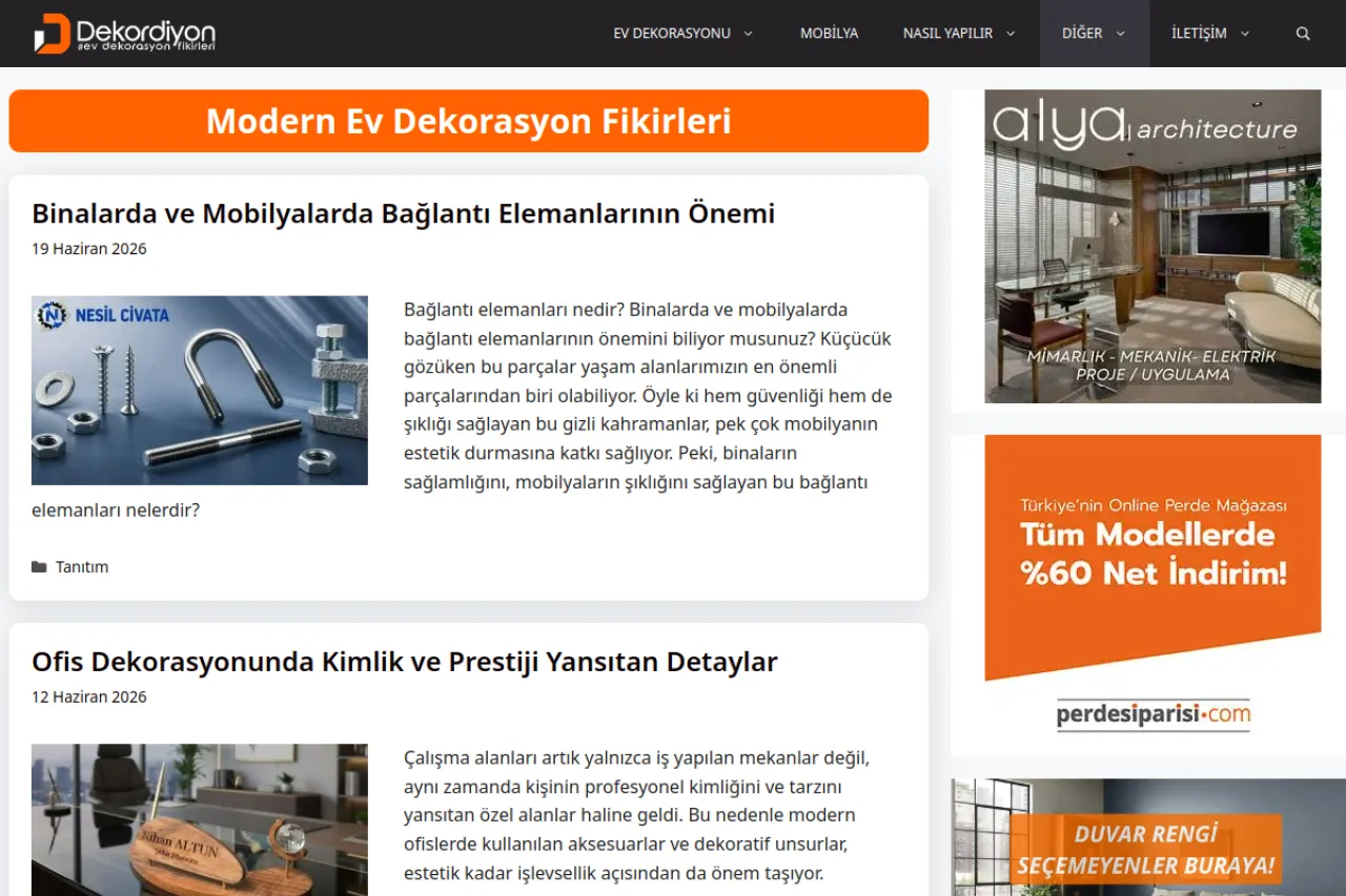 dekordiyon.com web sitesi ekran görüntüsü - Haber - DA 60