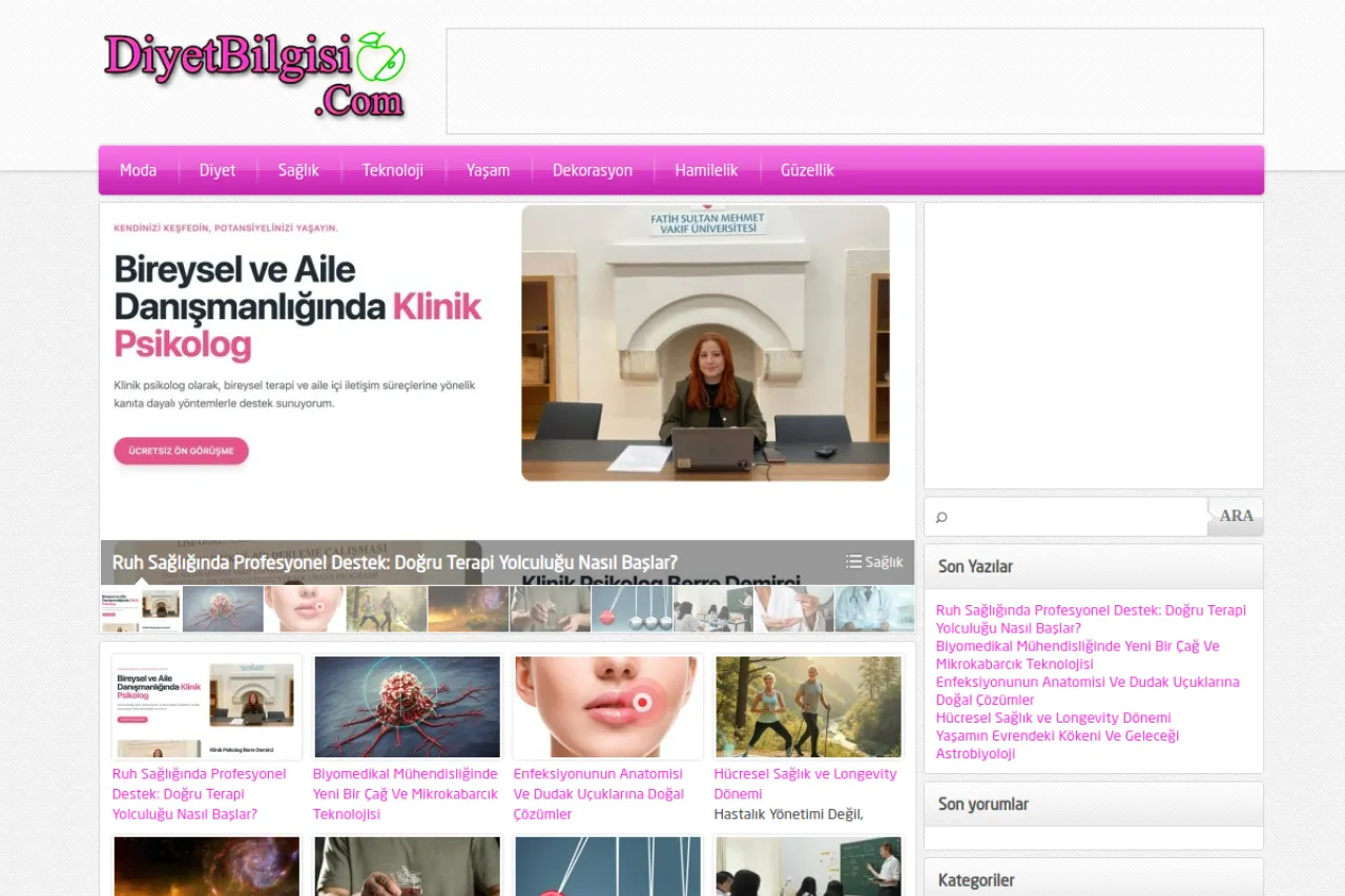 diyetbilgisi.com web sitesi ekran görüntüsü - Haber - DA 34