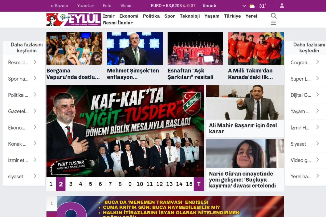 dokuzeylul.com web sitesi ekran görüntüsü - Haber - DA 33