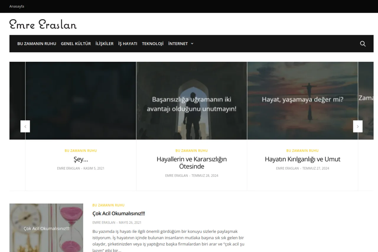 emreeraslan.com web sitesi ekran görüntüsü - Haber - DA 36