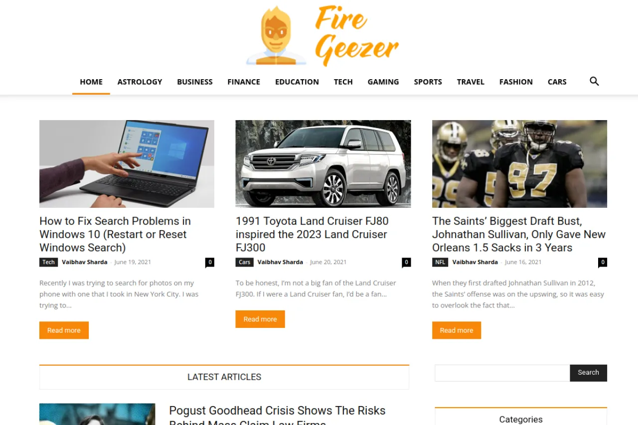 firegeezer.com web sitesi ekran görüntüsü - Haber - DA 36