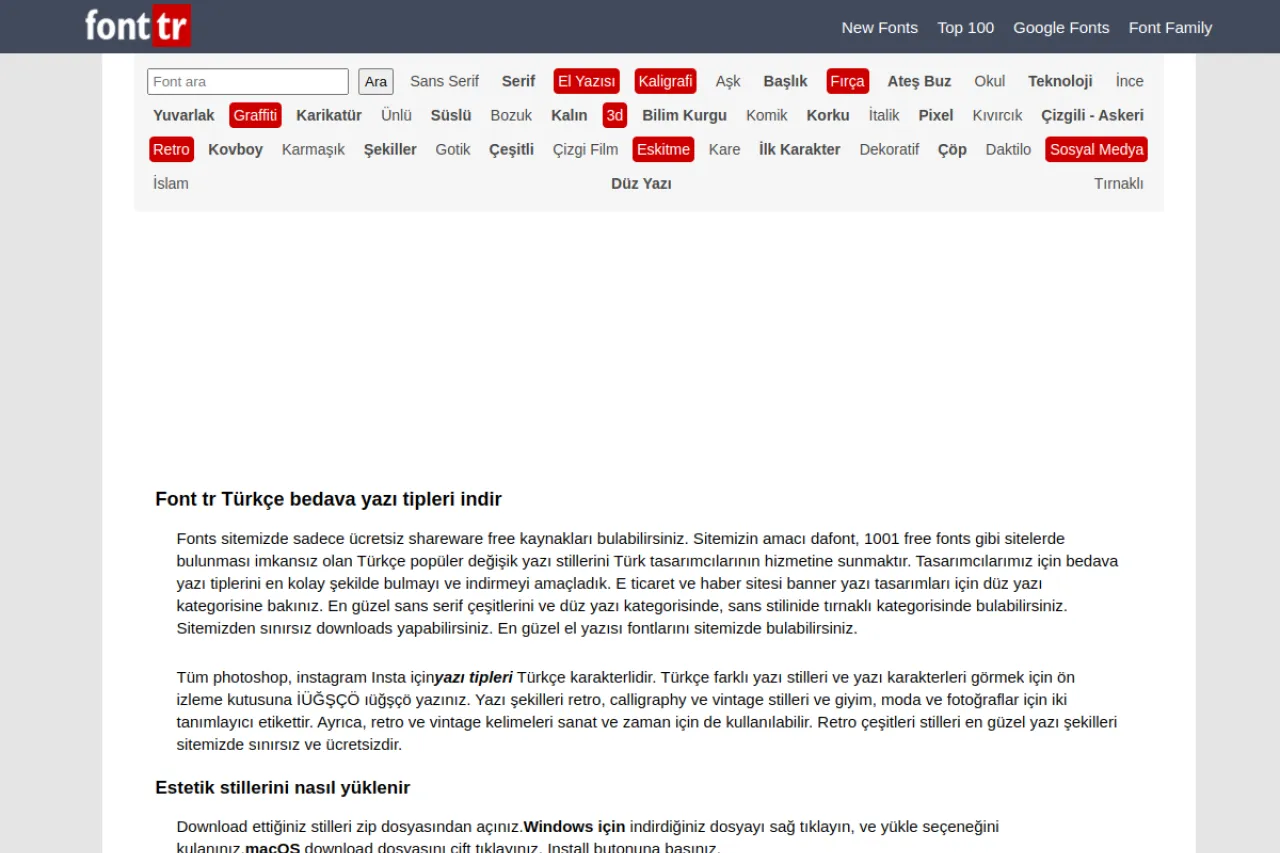 fonttr.com web sitesi ekran görüntüsü - Haber - DA 63