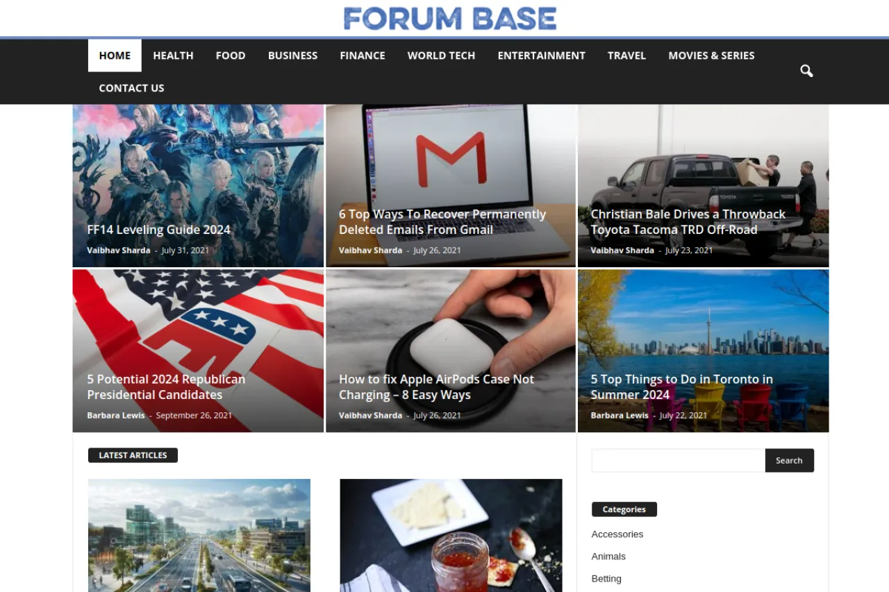 forumbase.org web sitesi ekran görüntüsü - Haber - DA 68