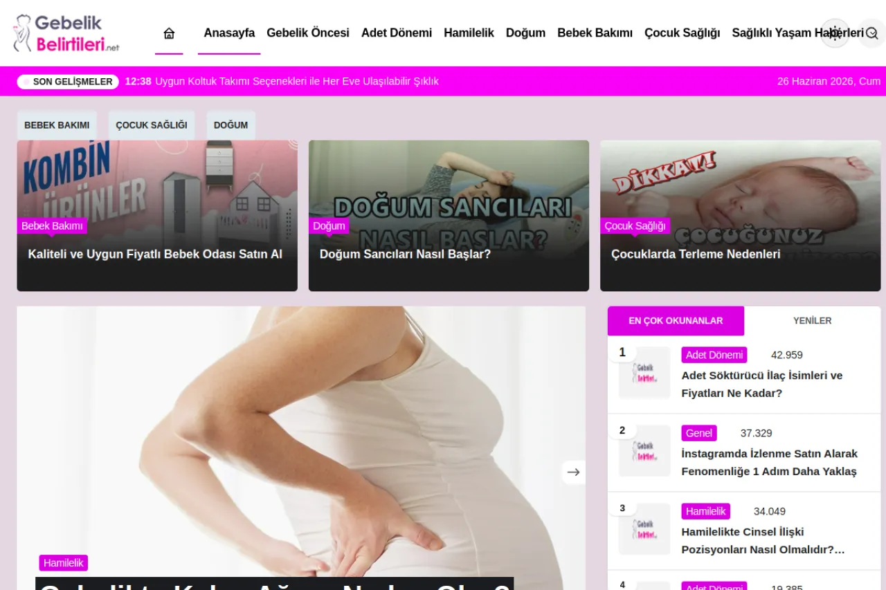 gebelikbelirtileri.net web sitesi ekran görüntüsü - Haber - DA 56