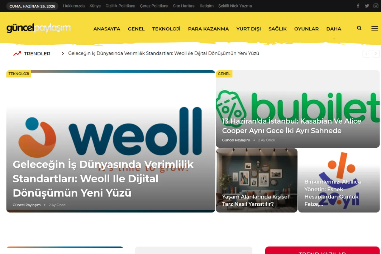guncelpaylasim.com web sitesi ekran görüntüsü - Haber - DA 56