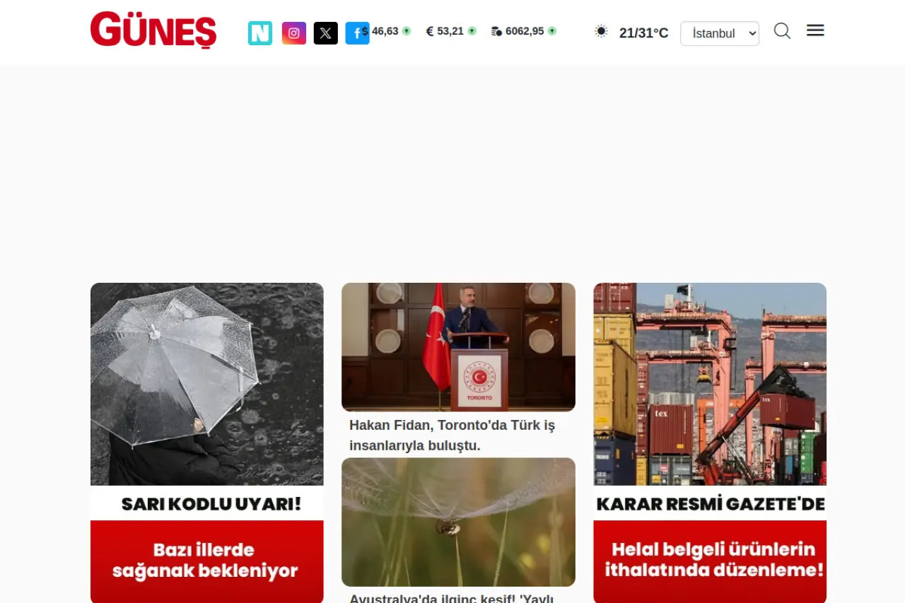 gunes.com web sitesi ekran görüntüsü - Haber - DA 59
