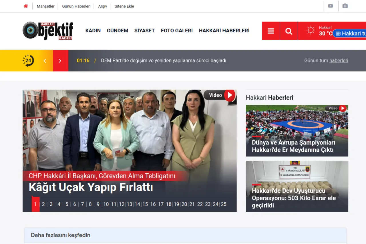 hakkariobjektifhaber.com web sitesi ekran görüntüsü - Haber - DA 19