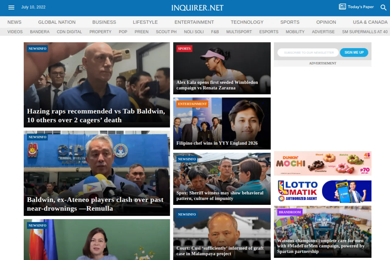 inquirer.net web sitesi ekran görüntüsü - Haber - DA 89