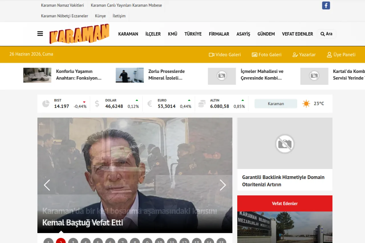 karaman.net.tr web sitesi ekran görüntüsü - Haber - DA 55