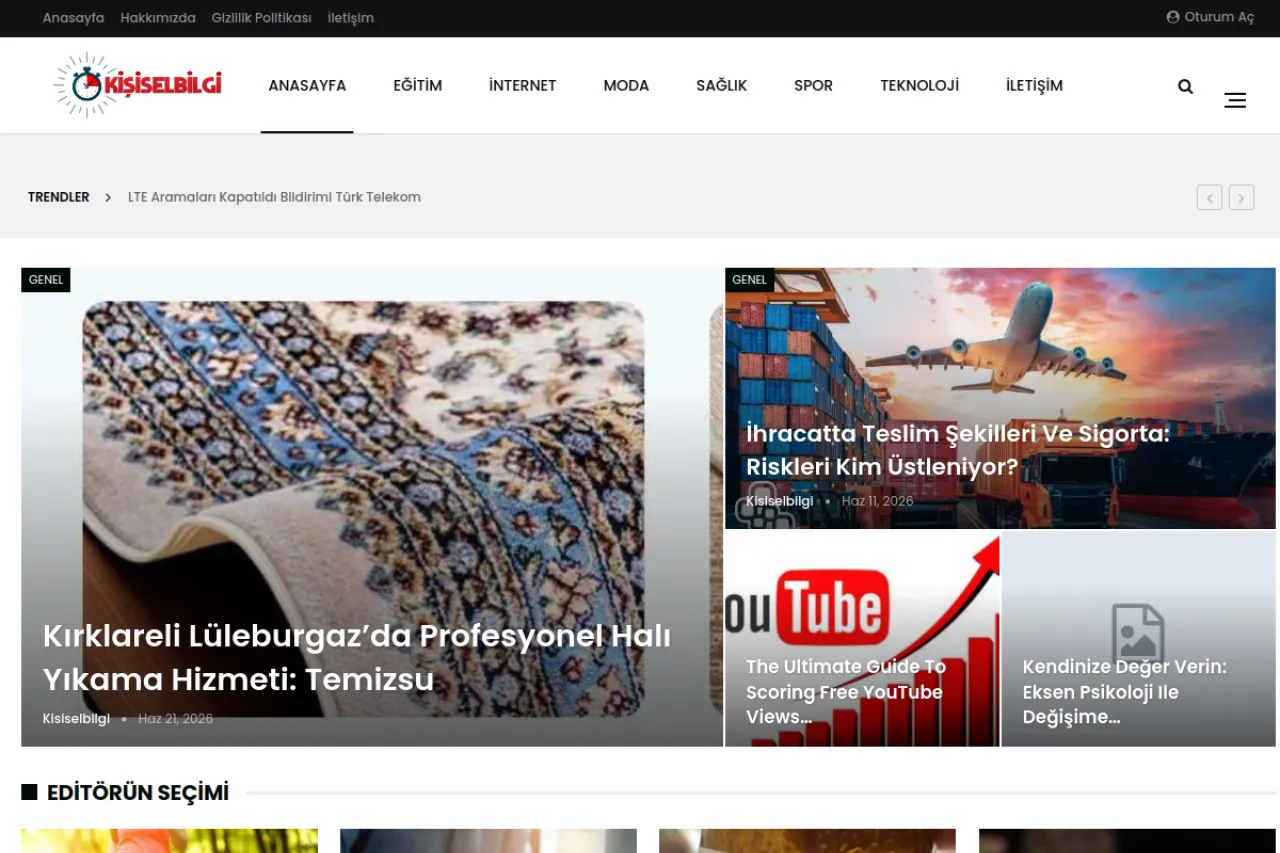 kisiselbilgi.com web sitesi ekran görüntüsü - Haber - DA 54