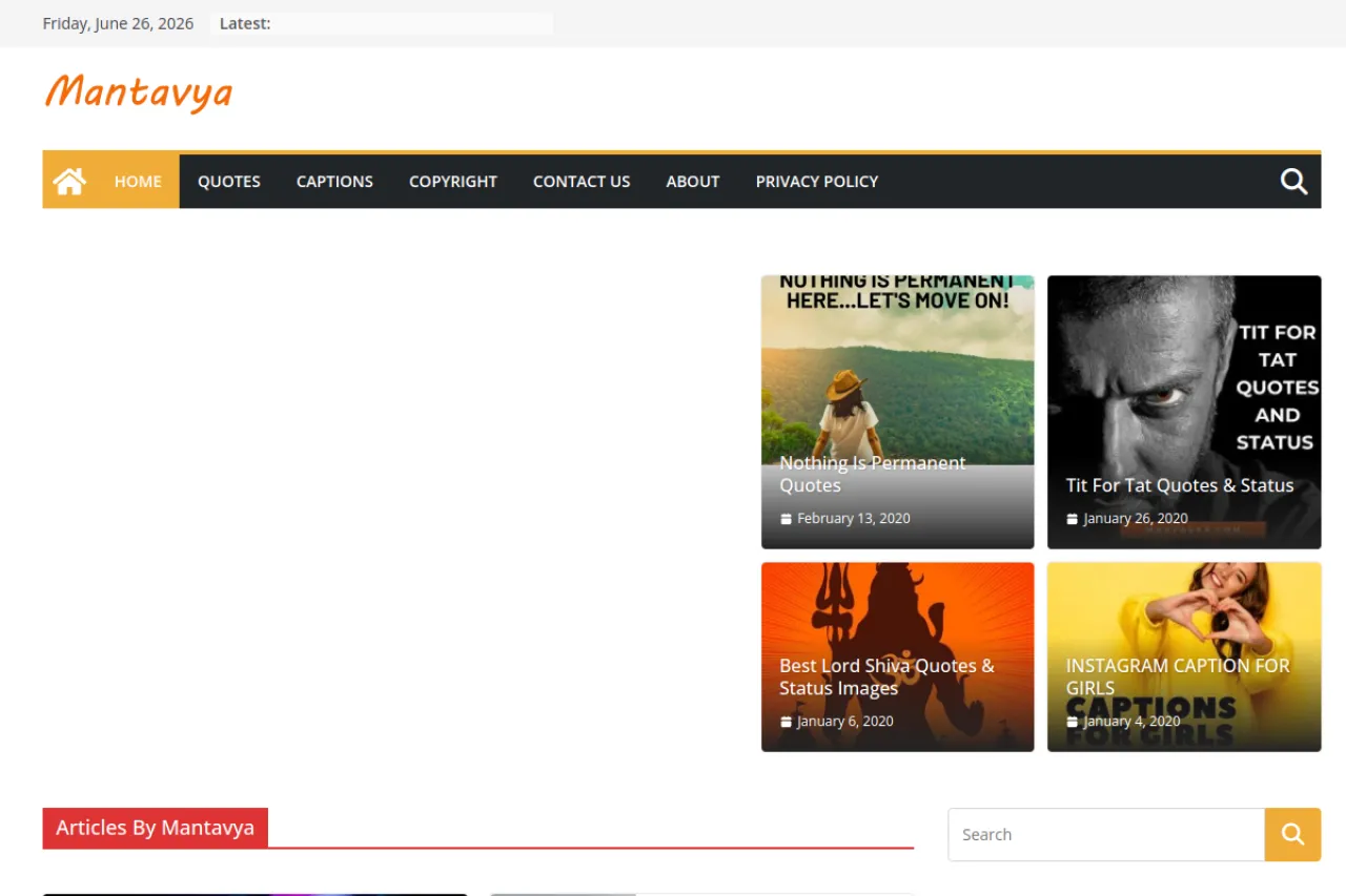 mantavya.com web sitesi ekran görüntüsü - Haber - DA 61