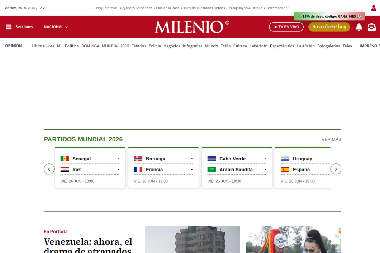 milenio.com web sitesi ekran görüntüsü - Haber - DA 92