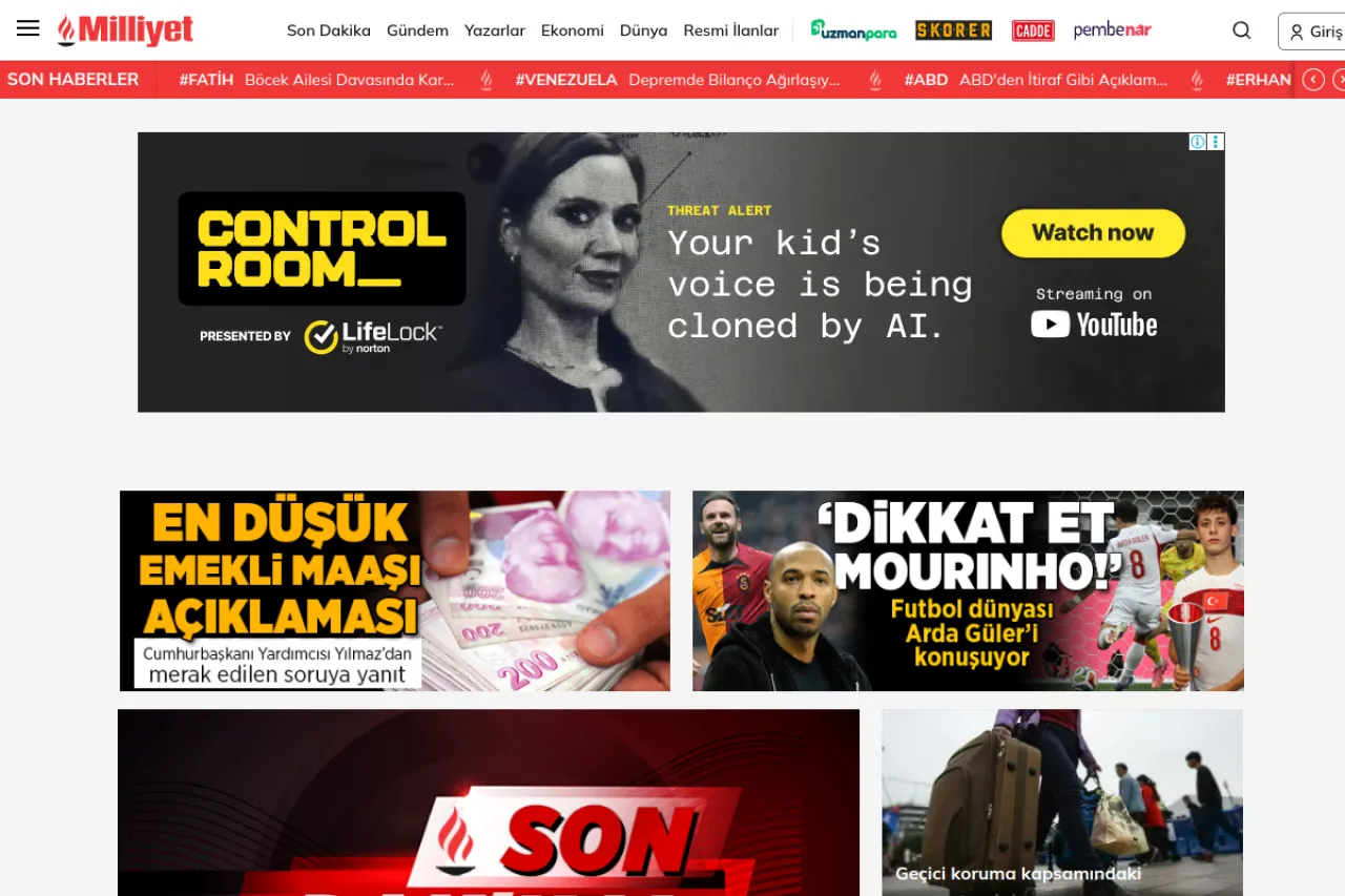 milliyet.com.tr web sitesi ekran görüntüsü - Haber - DA 83