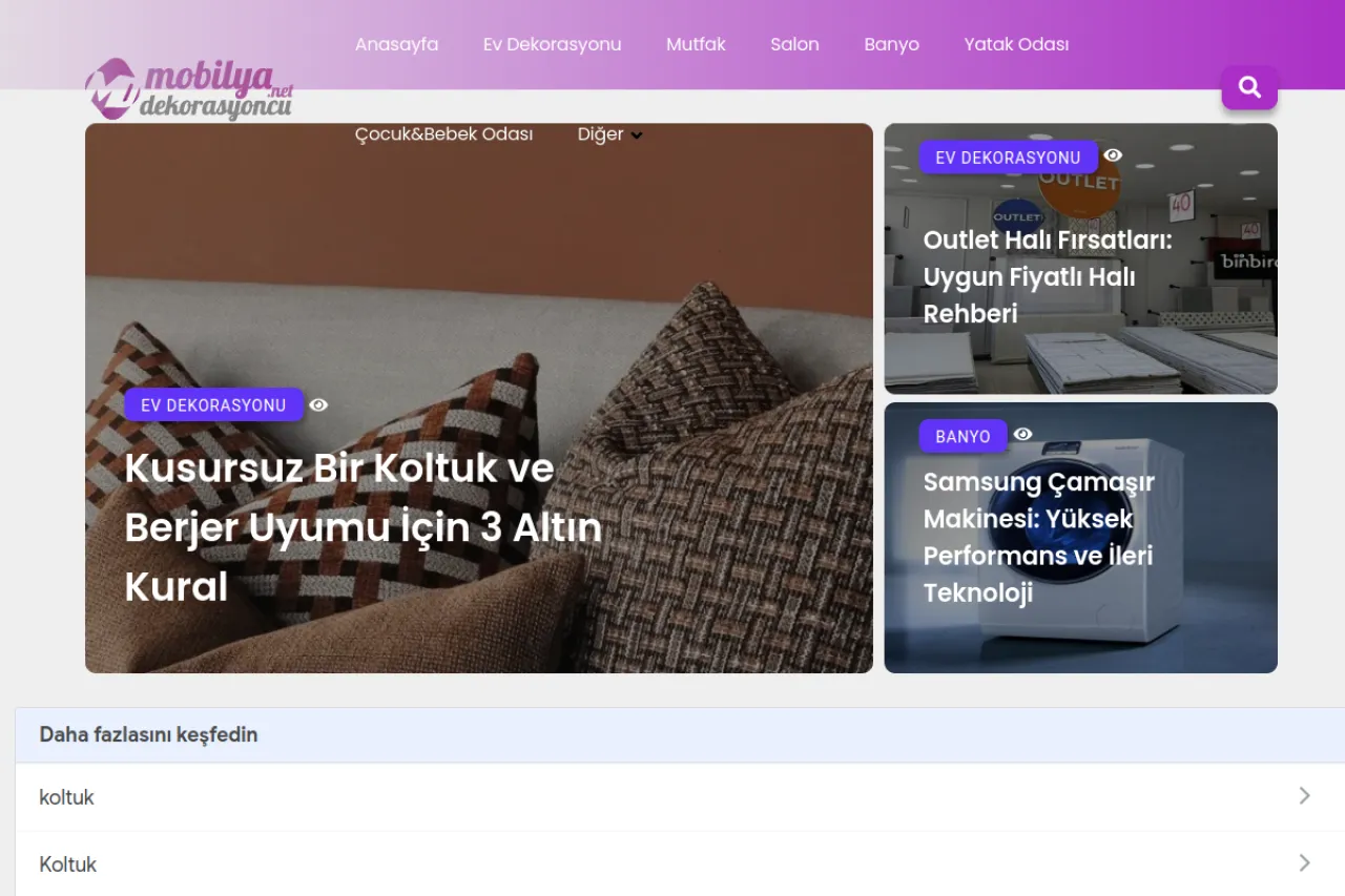mobilyadekorasyoncu.net web sitesi ekran görüntüsü - Haber - DA 65