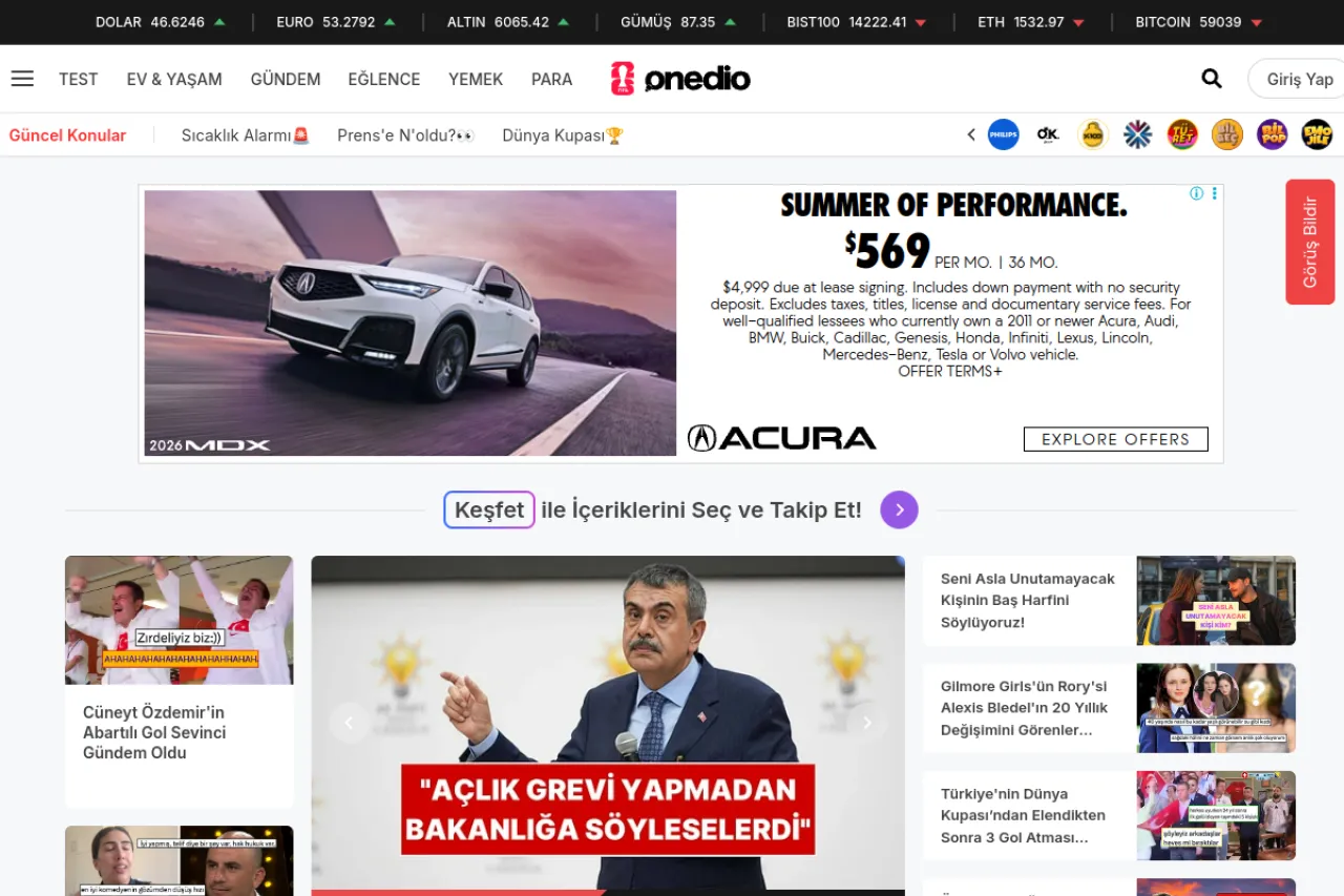 onedio.com web sitesi ekran görüntüsü - Haber - DA 78