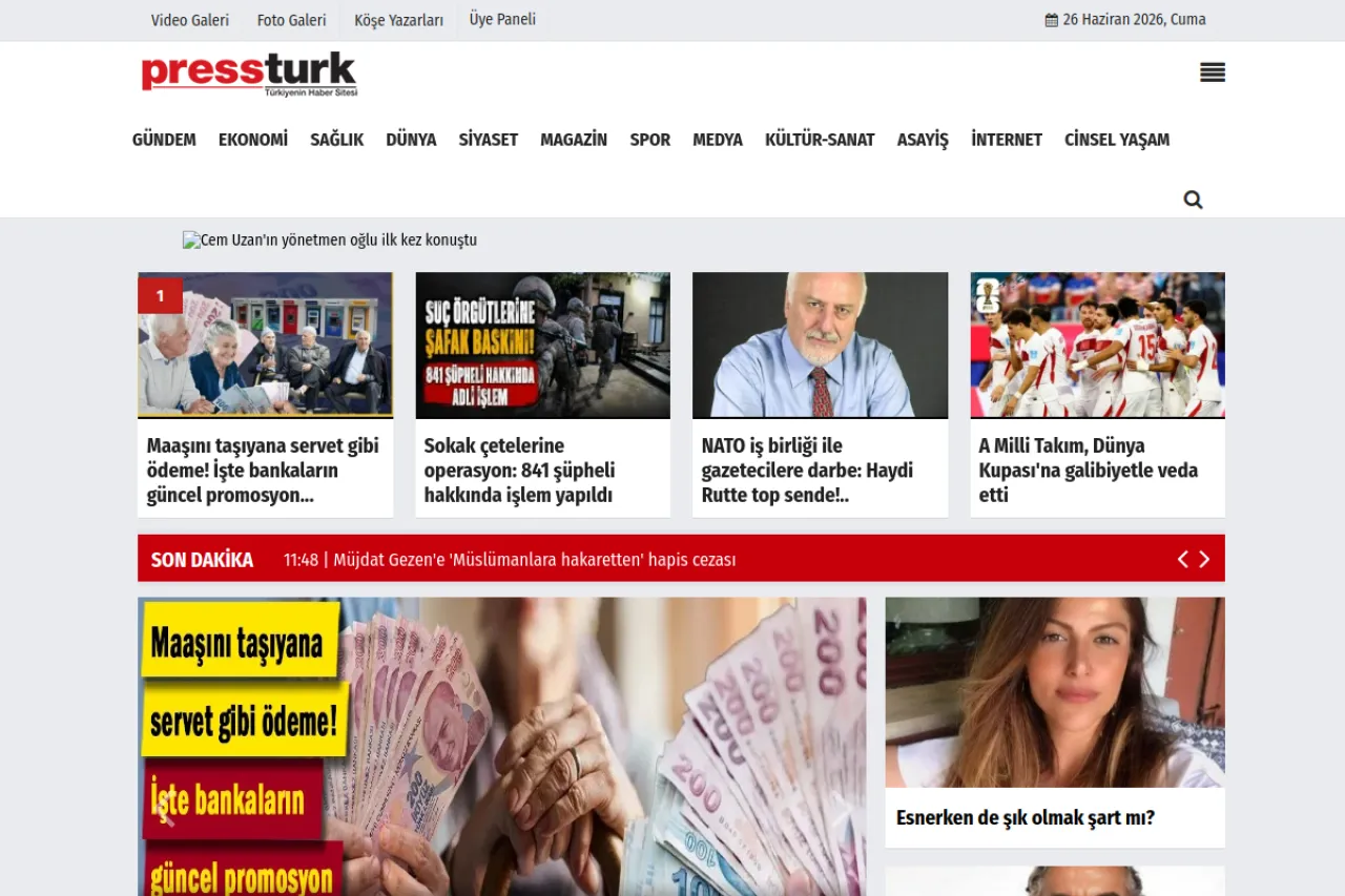 pressturk.com web sitesi ekran görüntüsü - Haber - DA 39
