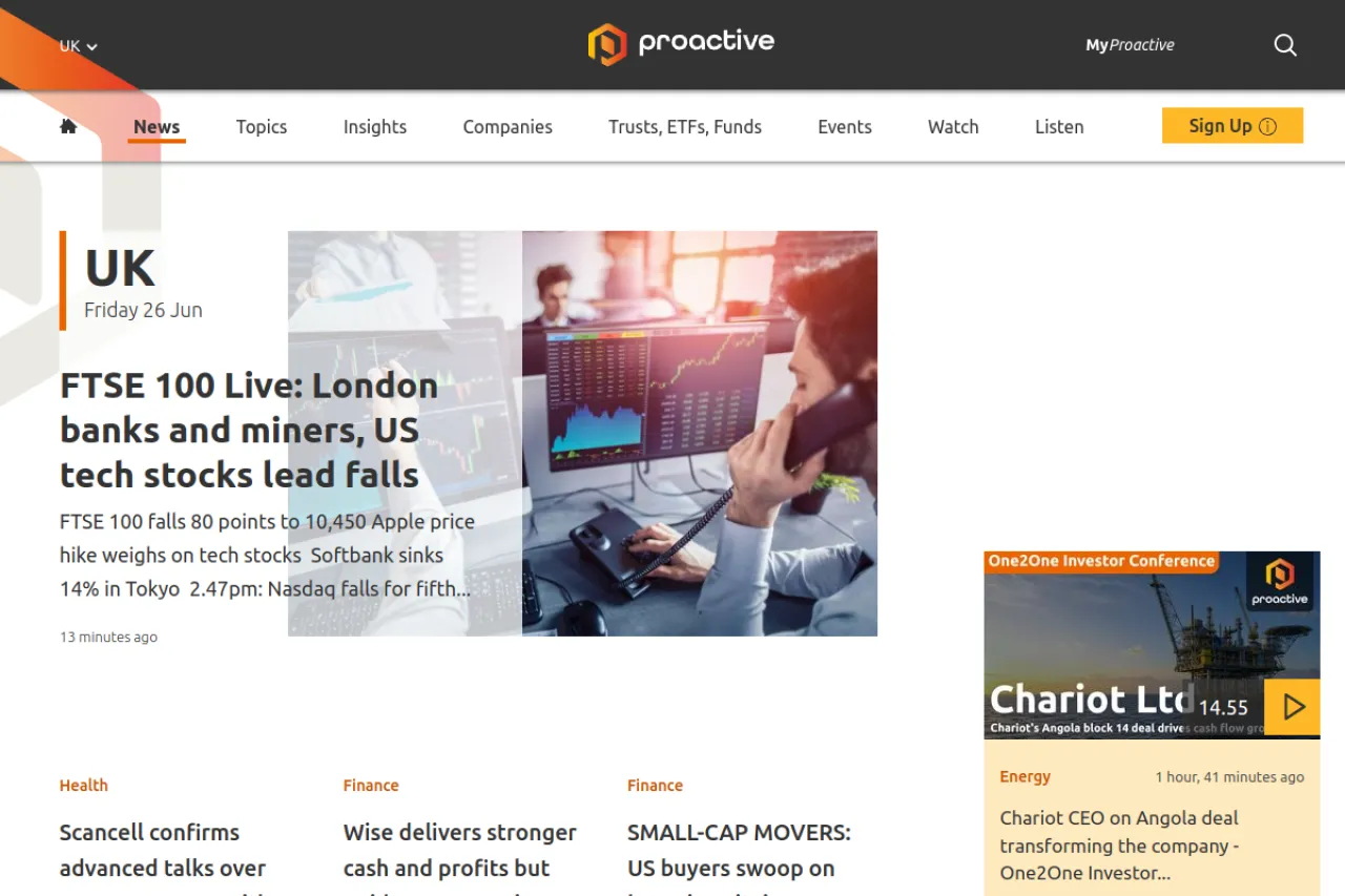 proactiveinvestors.co.uk web sitesi ekran görüntüsü - Haber - DA 67