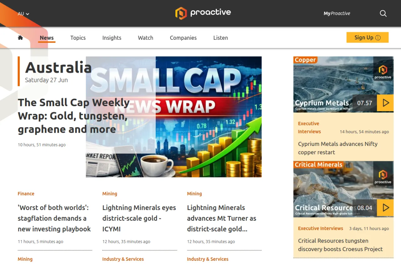 proactiveinvestors.com.au web sitesi ekran görüntüsü - Haber - DA 53