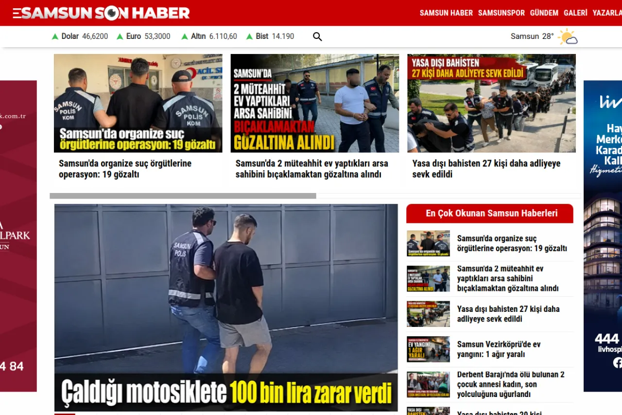 samsunsonhaber.com web sitesi ekran görüntüsü - Haber - DA 52