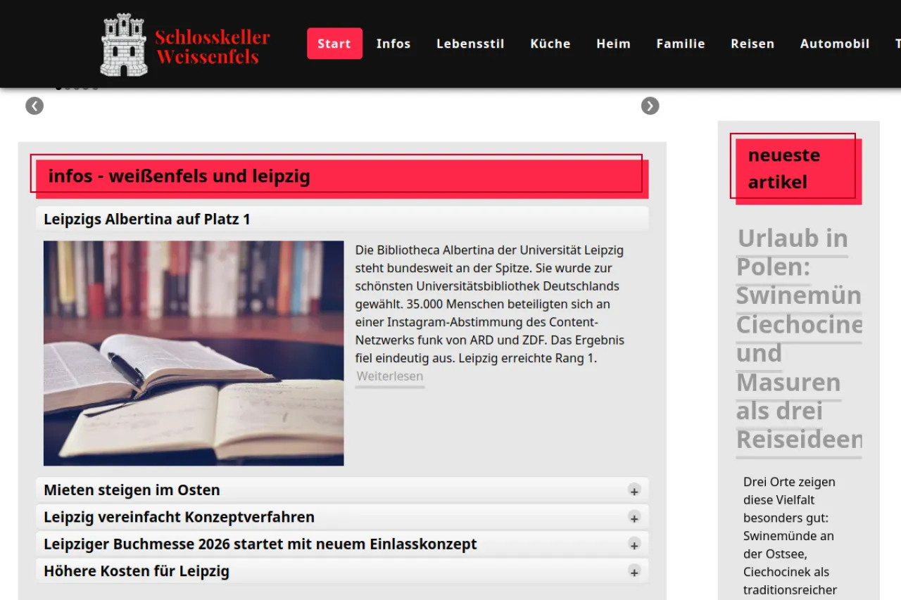 schlosskeller-weissenfels.de web sitesi ekran görüntüsü - Haber - DA 57