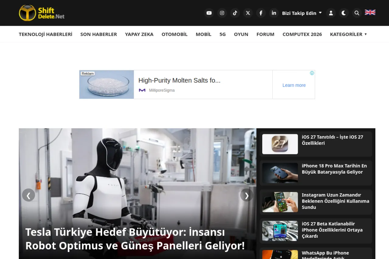 shiftdelete.net web sitesi ekran görüntüsü - Haber - DA 60