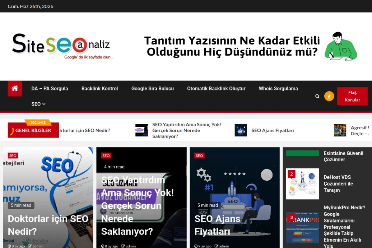 siteseoanaliz.com web sitesi ekran görüntüsü - Haber - DA 55