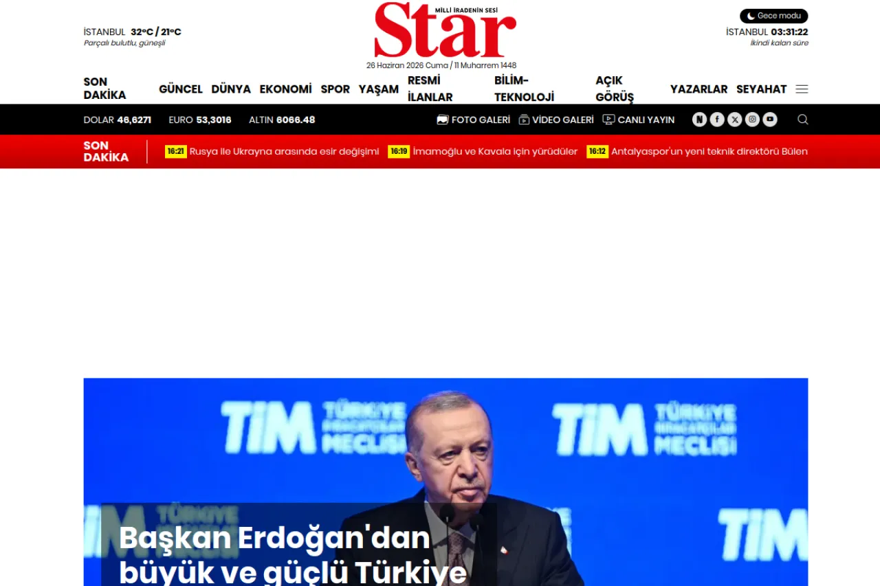 star.com.tr web sitesi ekran görüntüsü - Haber - DA 73