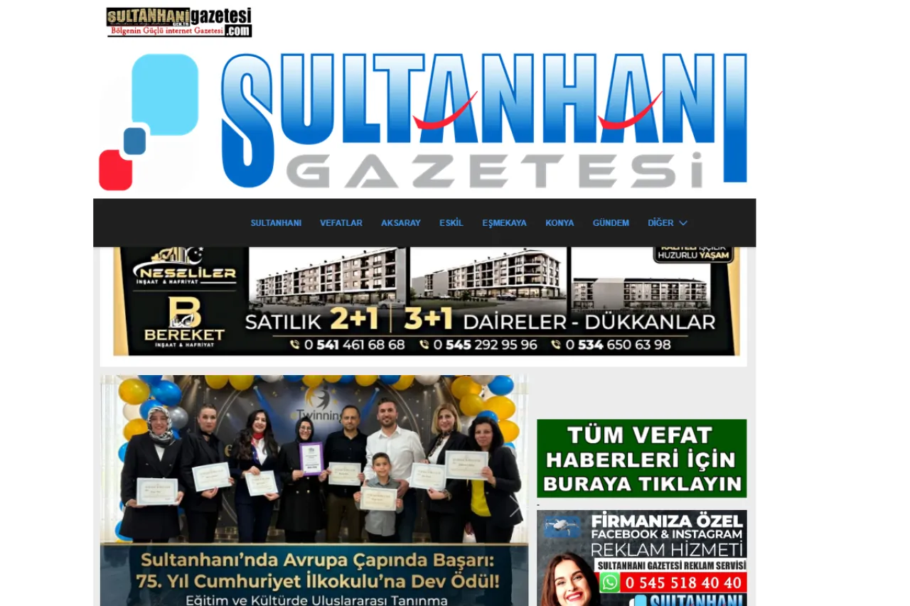 sultanhani.gen.tr web sitesi ekran görüntüsü - Haber - DA 16
