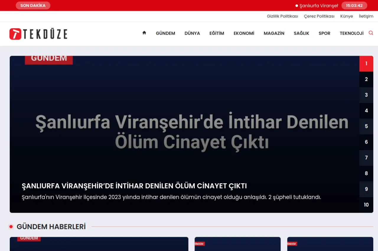 tekduze.com web sitesi ekran görüntüsü - Haber - DA 36