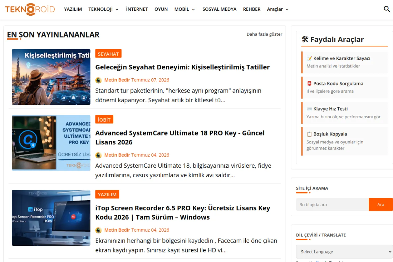 teknoroid.net web sitesi ekran görüntüsü - Haber - DA 29