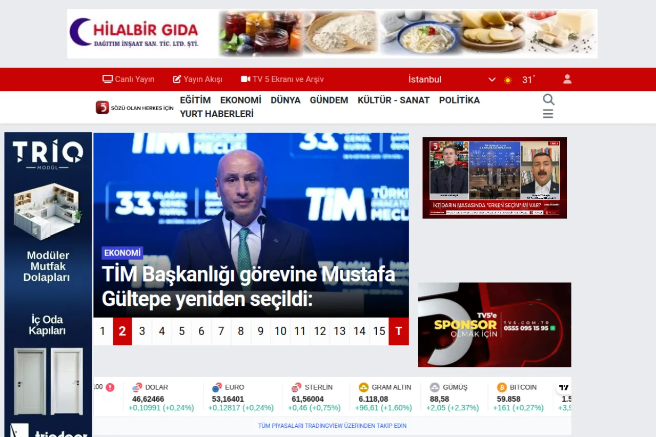 tv5.com.tr web sitesi ekran görüntüsü - Haber - DA 34