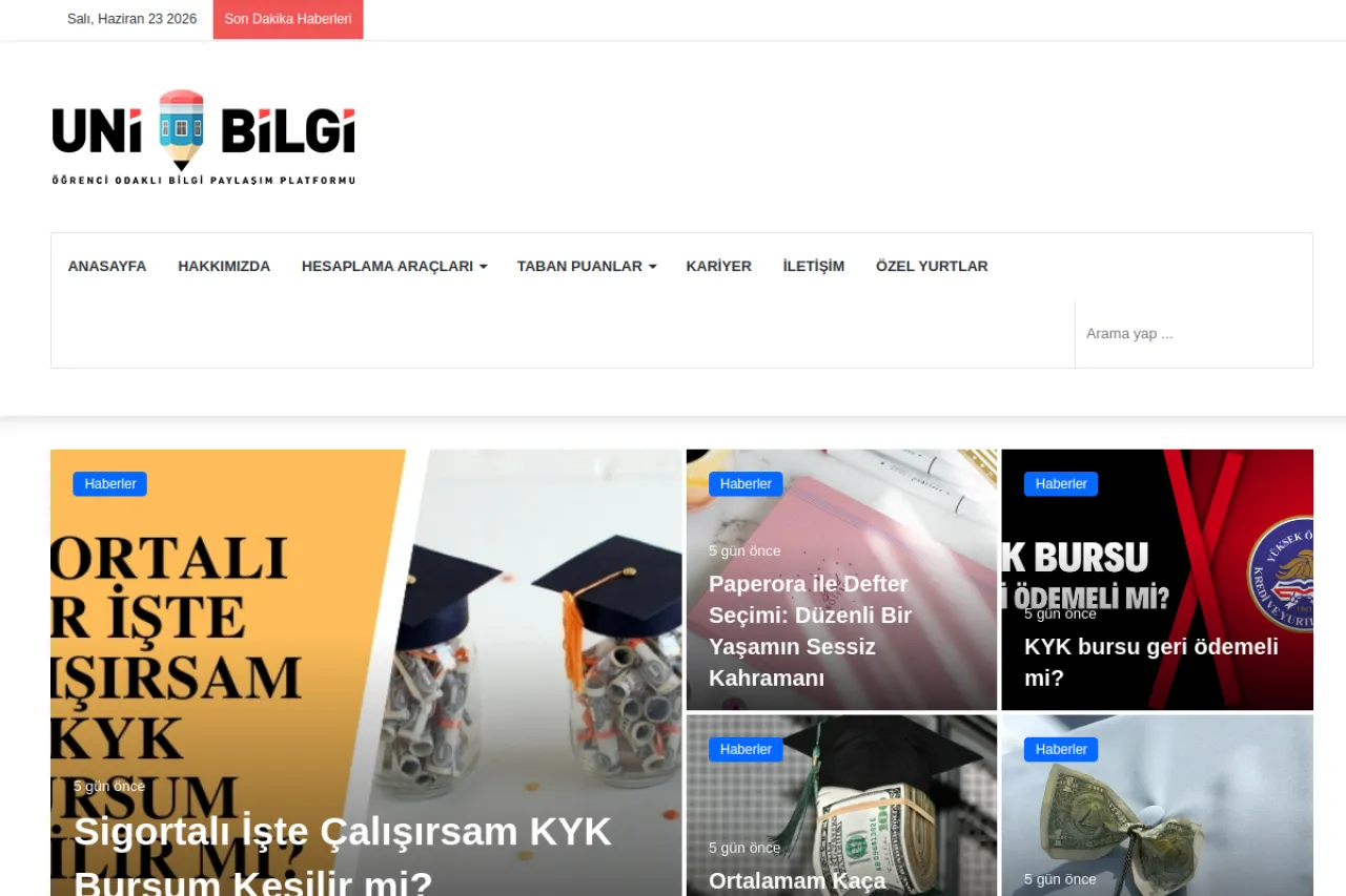 unibilgi.net web sitesi ekran görüntüsü - Haber - DA 56
