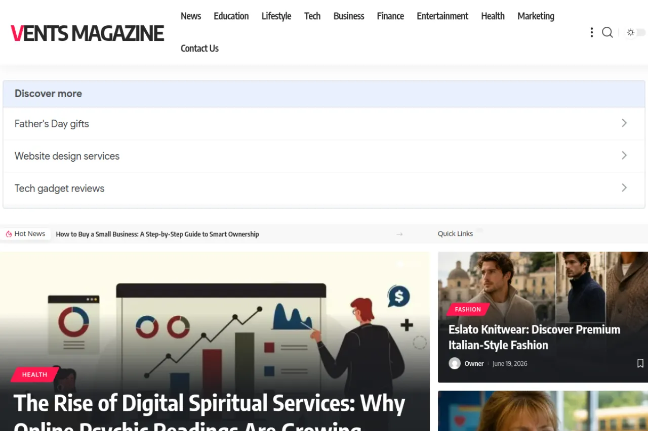 ventsmagazine.co.uk web sitesi ekran görüntüsü - Magazin - DA 57