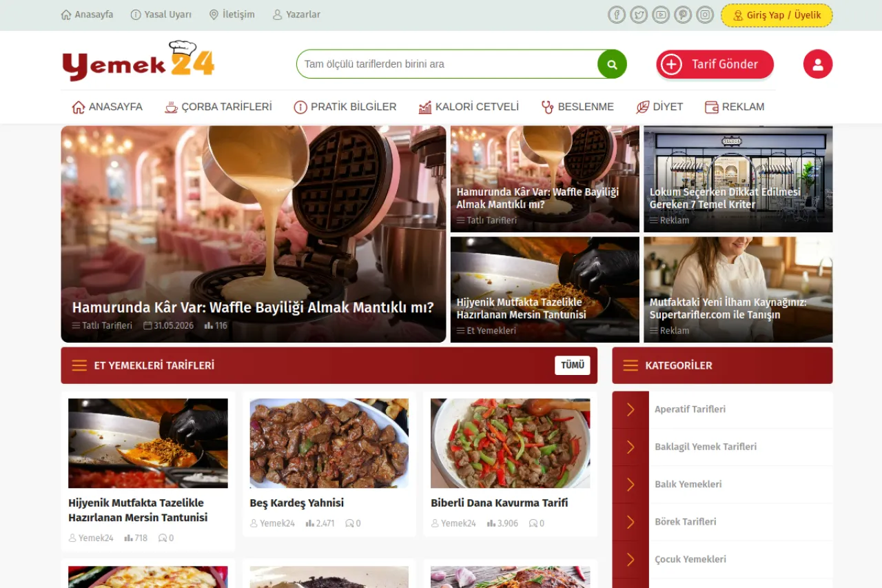 yemek24.com web sitesi ekran görüntüsü - Haber - DA 56