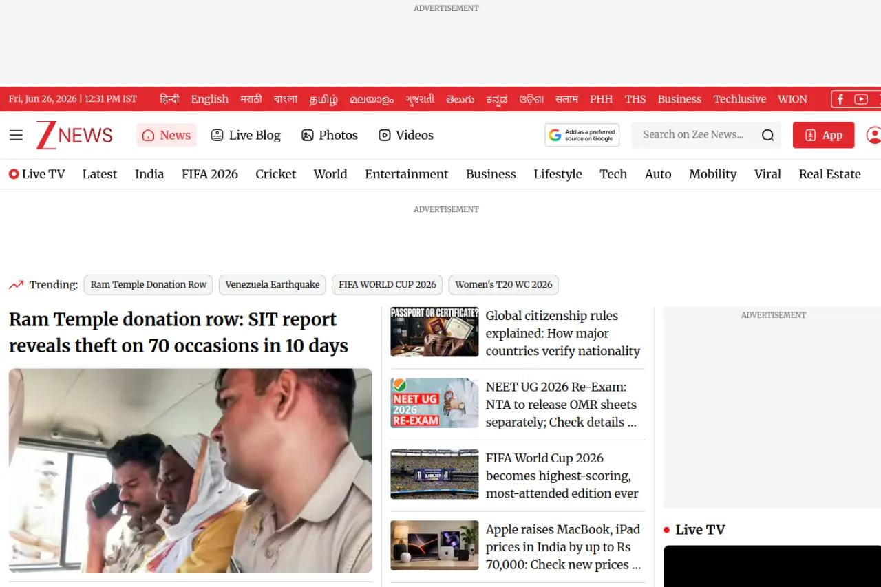 zeenews.india.com web sitesi ekran görüntüsü - Haber - DA 90
